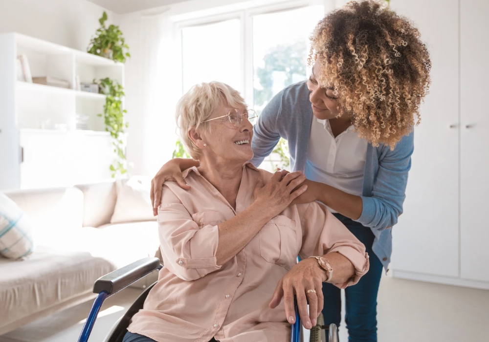 Elderly receiving professional nursing care in a comfortable and safe nursing home environment