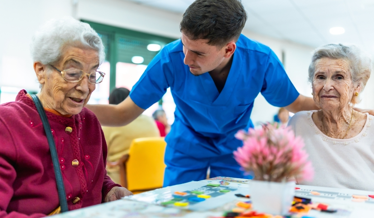 Senior residents enjoying personalized care in a distinguished nursing home environment